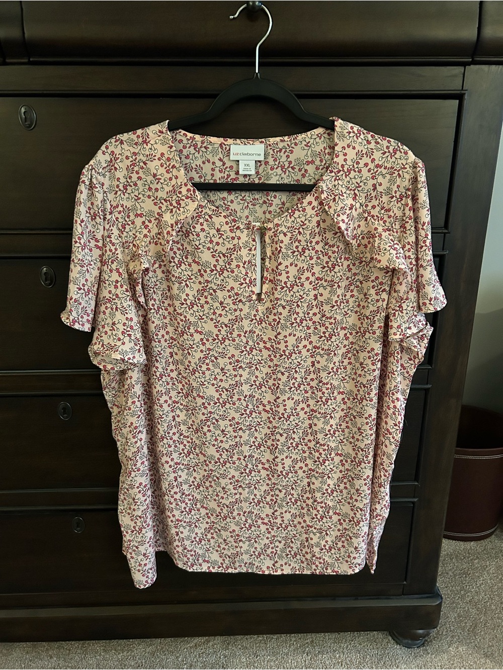 NWT New Liz Claiborne Pink Floral Ruffle-Sleeve Blouse XXL
